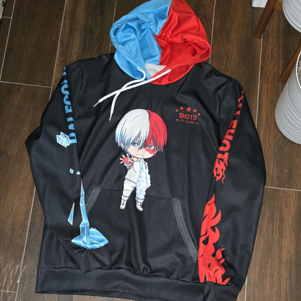 Anime Character Black Hoodie with Red and Blue Accents
